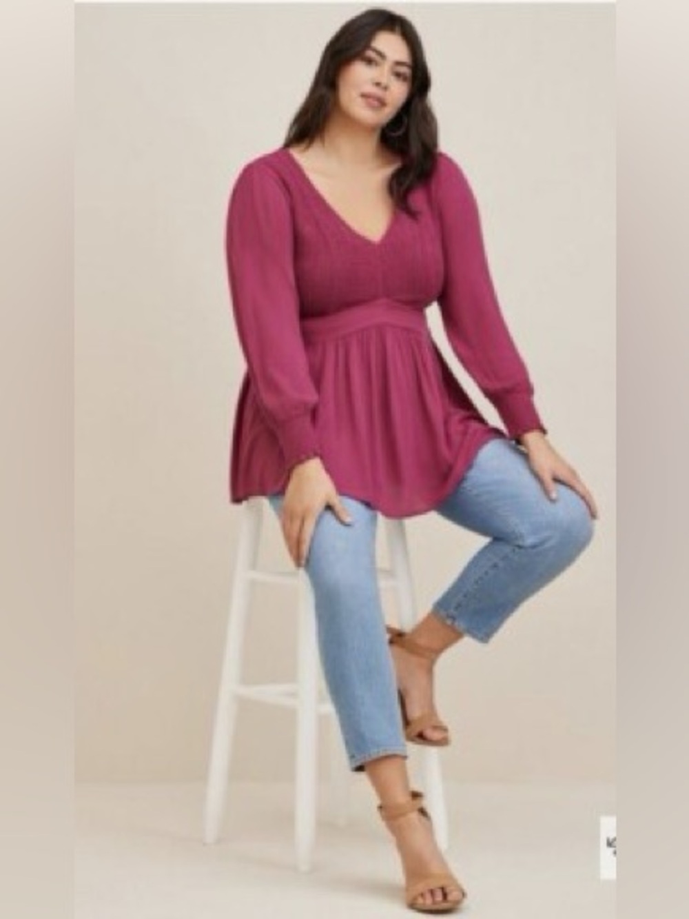 Torrid Empire Waist Peasant Raspberry Smocked Blouse Top